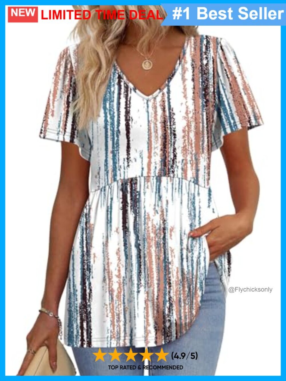 Womens Babydoll Peplum Top V Neck Puff Short Sleeve Flowy Tunic Tee